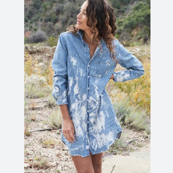 Frank & Eileen Famous Denim MARY Classic Shirtdress Size:S GOLDEN PAINT SPLATTER - Picture 1 of 16
